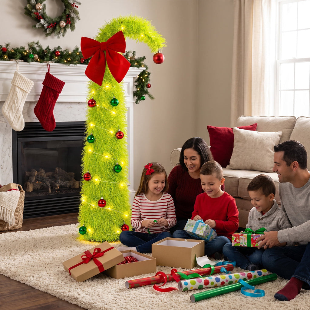 Ayieyill Christmas Tree 5FT Pencil Christmas Tree, Collapsible Pop up Tinsel Tree for Christmas Decorations Indoor, Pink