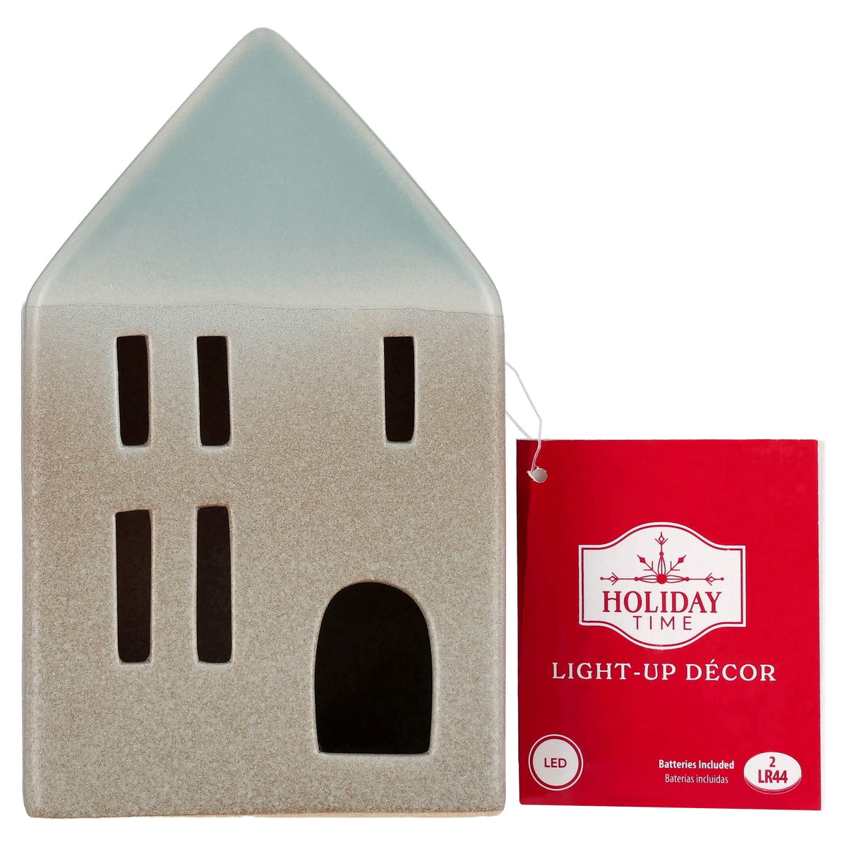 Light-Up LED Ceramic House Christmas Decoration, Gray, 6.3", by Holiday Time