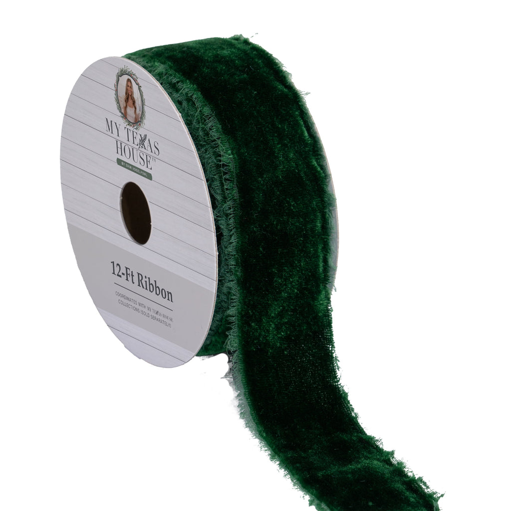 My Texas House Green Velvet Christmas Ribbon, 12'