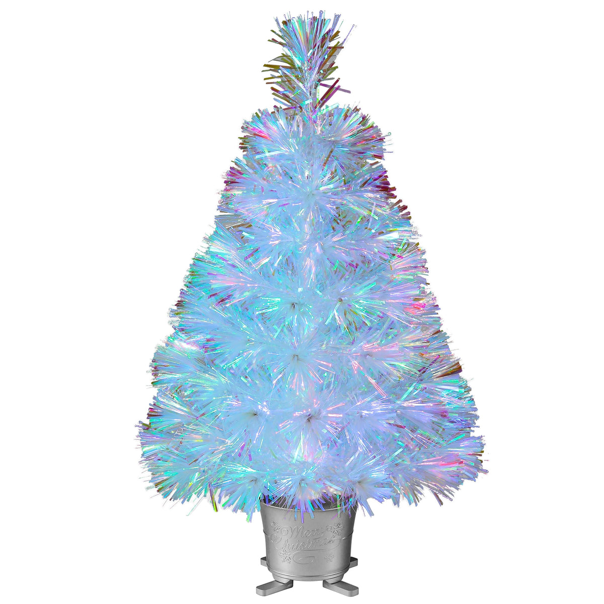 YUETJIN 24 Pre-Lit Mini Fiber Optic Tabletop Artificial Christmas Tree with Seven Colors LED Lights in with Gold Base Pot