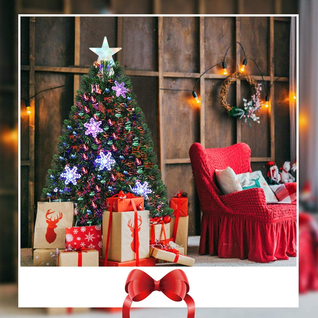 Topbuy 3'Artificial Christmas Tree Pre-Lit LED and Fiber Optic w/ Snowflakes
