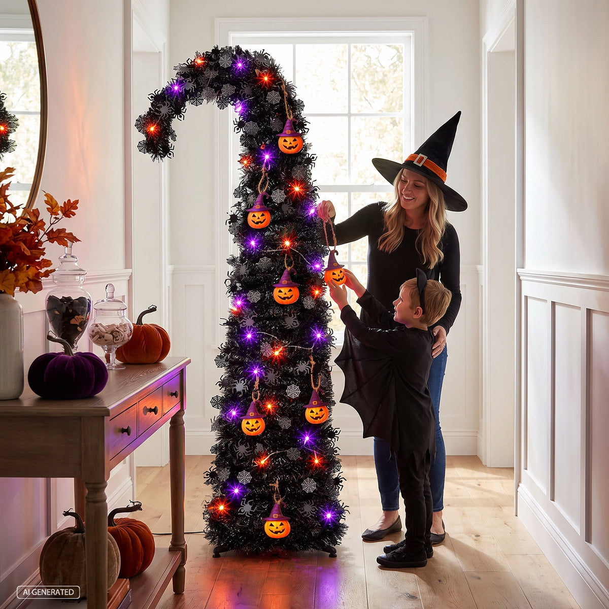 Ayieyill 5ft Halloween Tree Prelit, Pencil Pop up Tree with Light Halloween Decoration | Indoor | Black