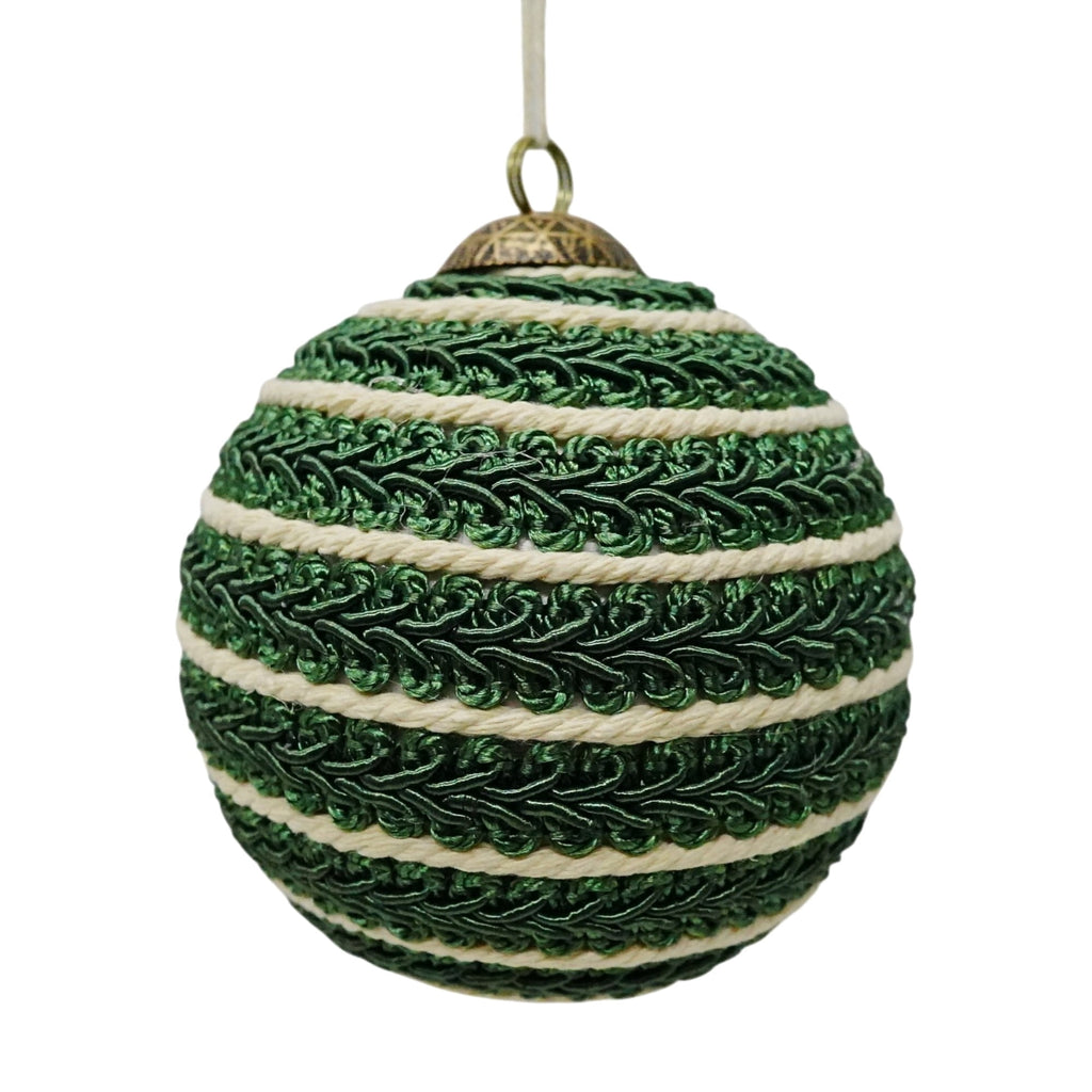 4-Count Green and Cream Braided Ball Christmas Ornaments, 5", by Holiday Time
