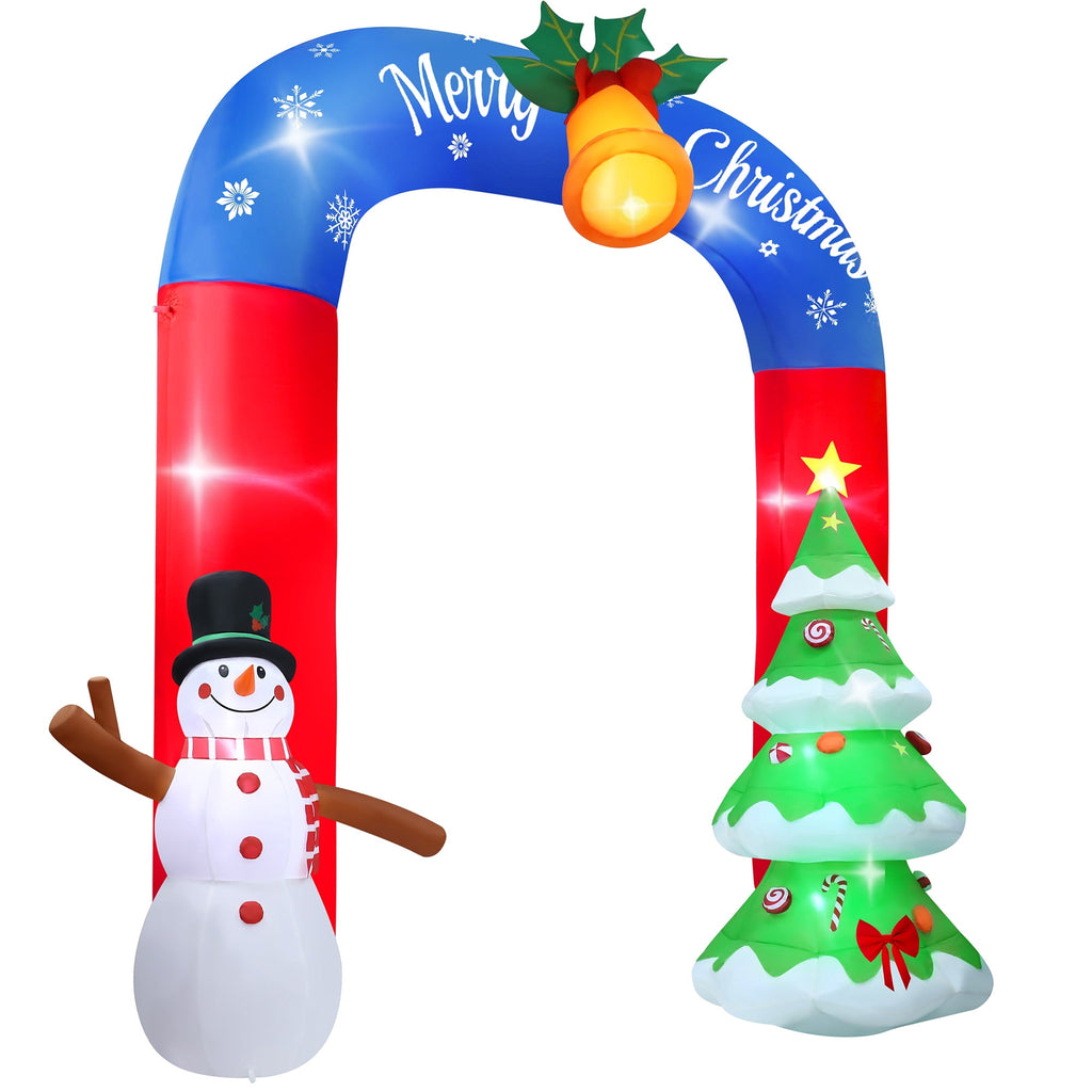 Yexmas 8FT Christmas Inflatable Archway,Christmas Blow Up Yard Decorations with Santa Claus and Snowman,Outdoor Christmas Decorations with Bow LED Lights