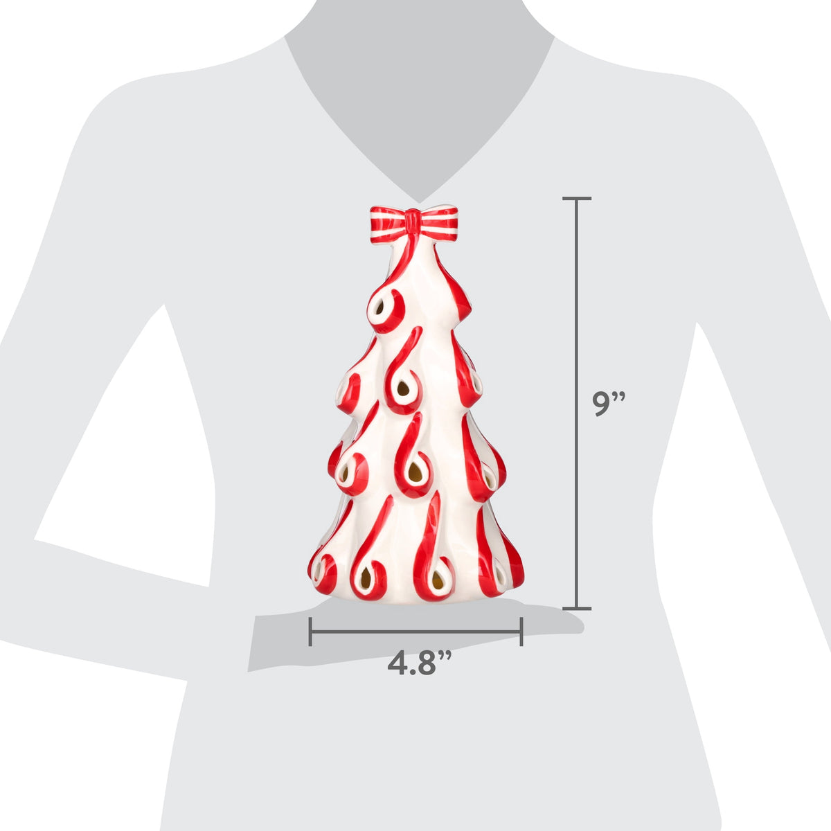 Light-Up Ceramic Christmas Tree Decoration, Red and White, 9", by Holiday Time