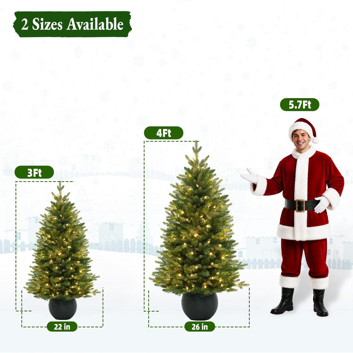 Vivatrees 3FT Potted Christmas Tree Pre-Lit with Warm White LED Lights Artificial Xmas Tree for Living Room Home Office Indoor Holiday Decoration
