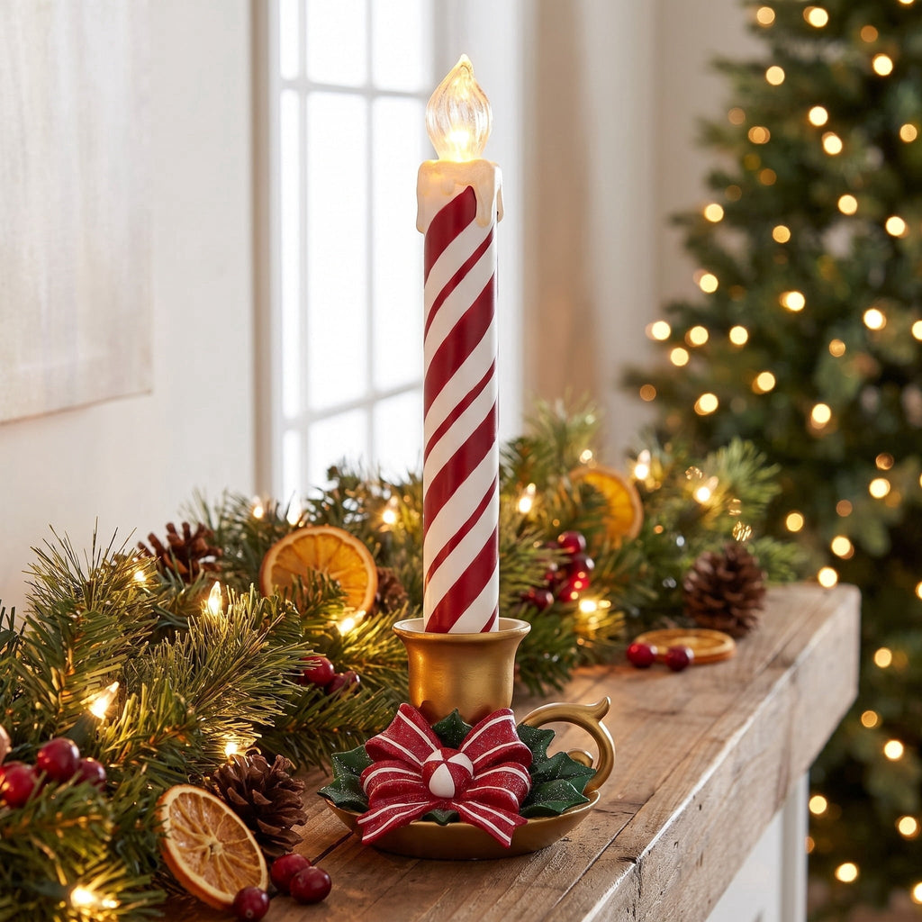 Light-Up Striped Flameless Candle Christmas Decoration, Multicolor, 17.3", by Holiday Time