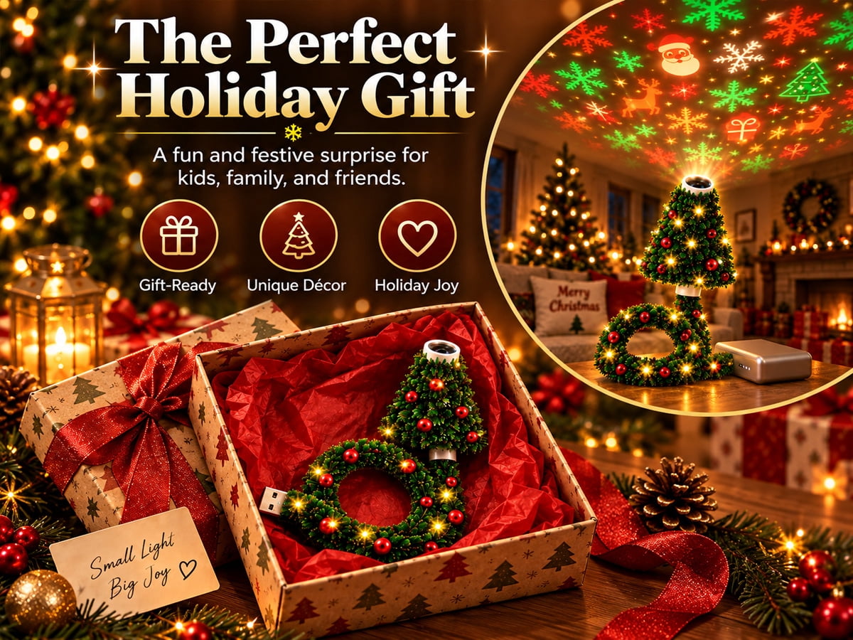 Christmas Projector Light Tree-Shaped, HD Plug Christmas Projector for Wall and Ceiling Decor, USB Indoor Christmas Light for Room, Party and Seasonal Displays