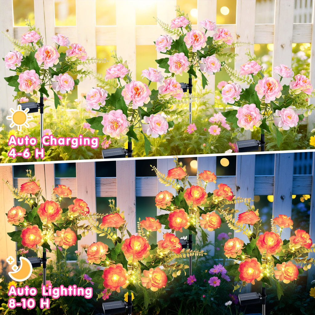 Qoosea Solar Garden Lights Outdoor Waterproof Decorative Flower New Upgraded 2 pack with 17 Butterfly Solar Lights for Garden Yard Outdoor Decor Pathway, Gifts for Mom