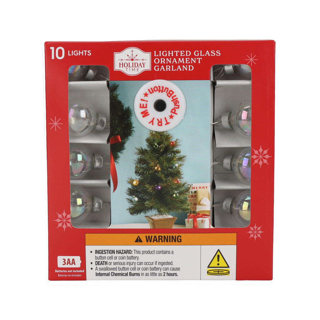 Battery-Operated Lighted Glass Ornament Garland with 10 LED Lights, Iridescent, 49", by Holiday Time