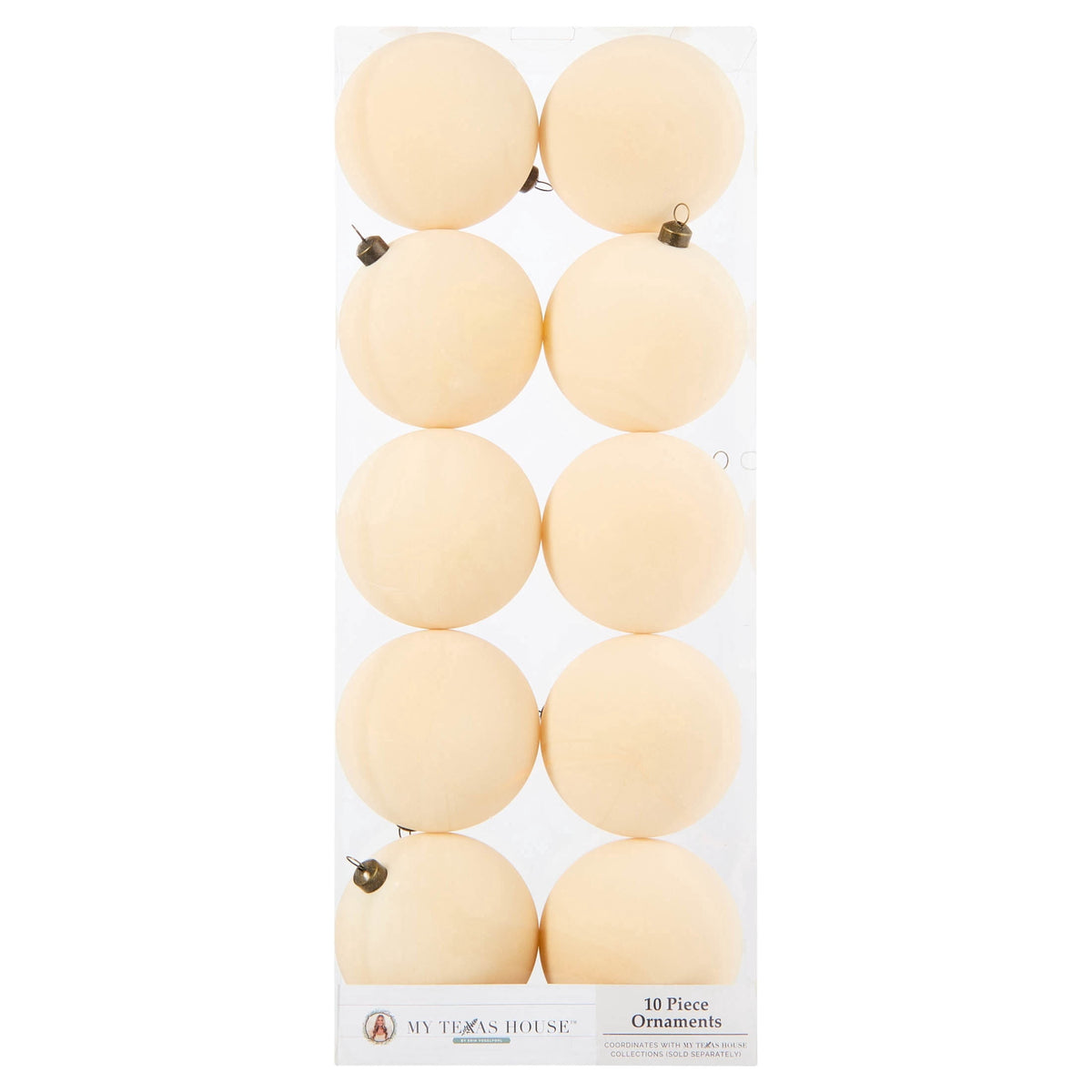 My Texas House 10-Count Cream Velvet-Feel Ball Christmas Ornaments, 4.5"