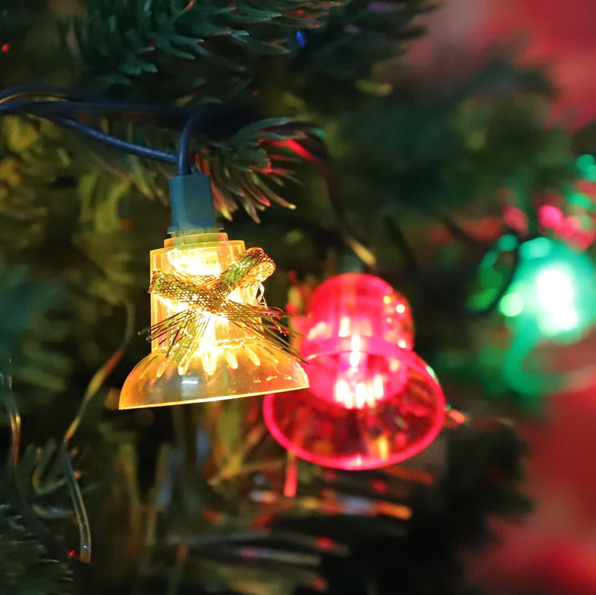 30 Lights Christmas Musical Bell String Lights, 25 Classical Holiday Songs, 7 Functions Multicolor Incandescent Bulb Green Wire Light with Multicolor Bells for Indoor Xmas Tree Decorations