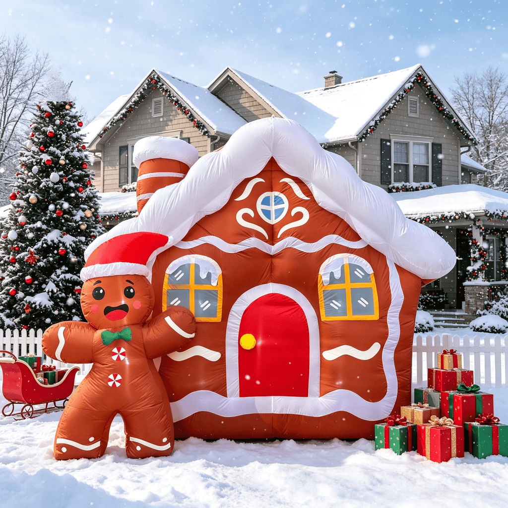 11.2 FT Giant Christmas Inflatable Gingerbread House, Blow Up Xmas Gingerbread Home with Cute Waving Gingerbread Man, Holiday Inflatable Ornament for Outdoor Yard Lawn Garden Christmas Decor