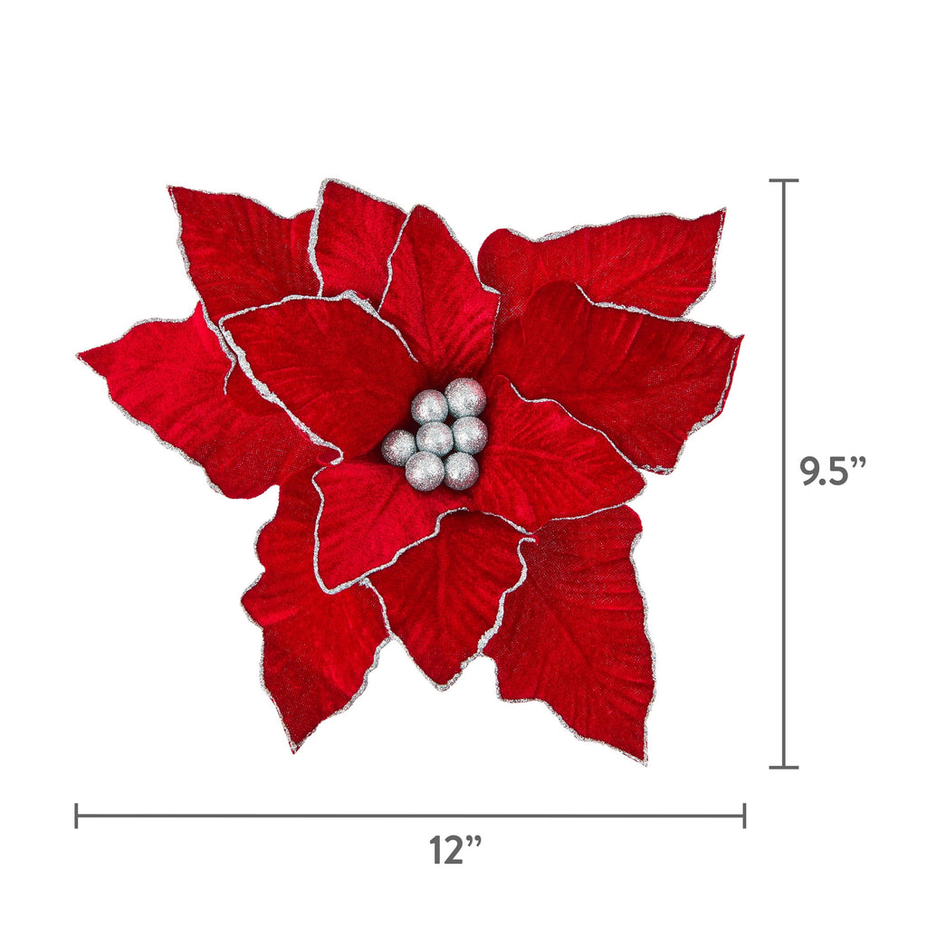 Deluxe Red and Silver Poinsettia Christmas Clip Ornament, 12", by Holiday Time