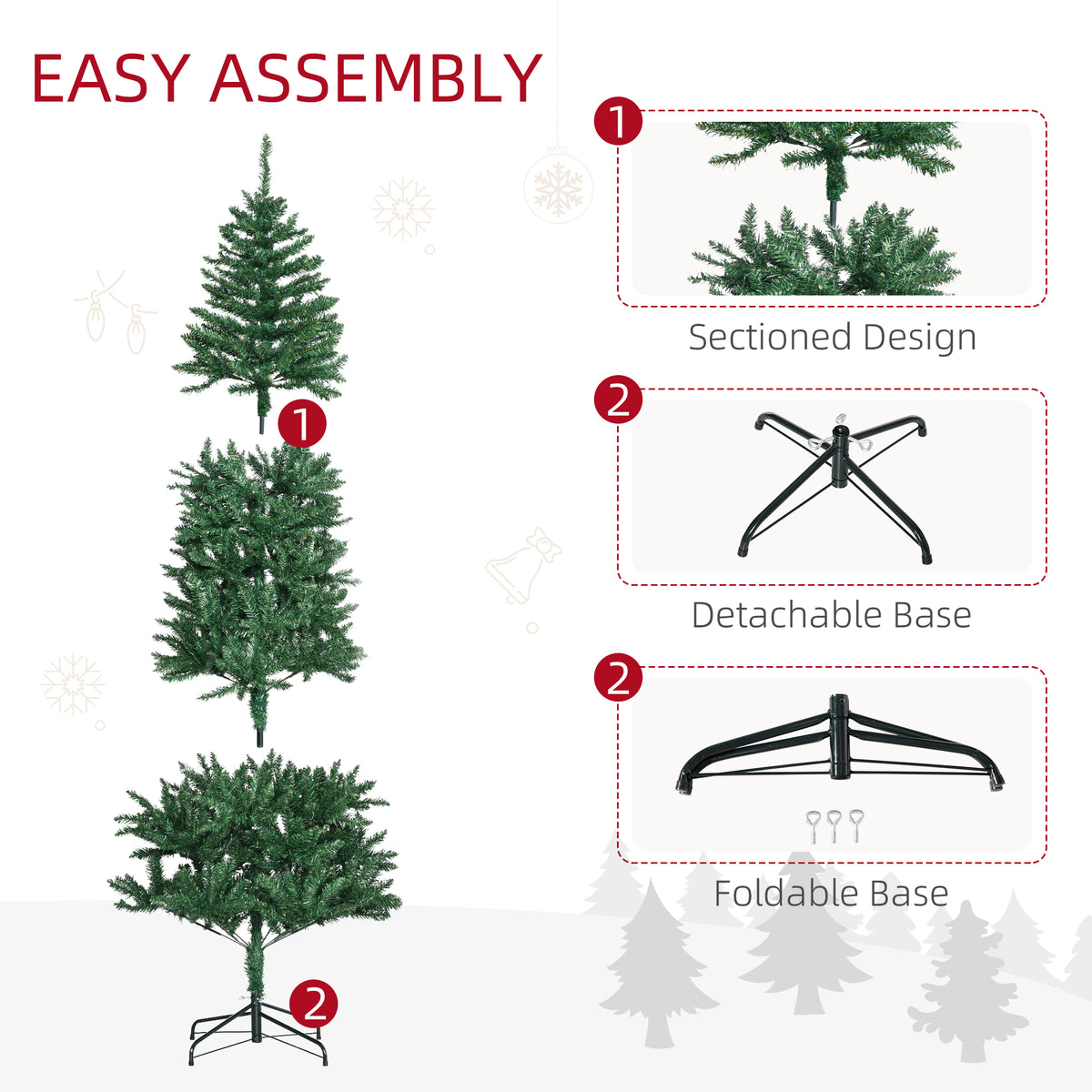HOMCOM 8' Artificial Christmas Tree Holiday Home Décor, 618 Tips, Black