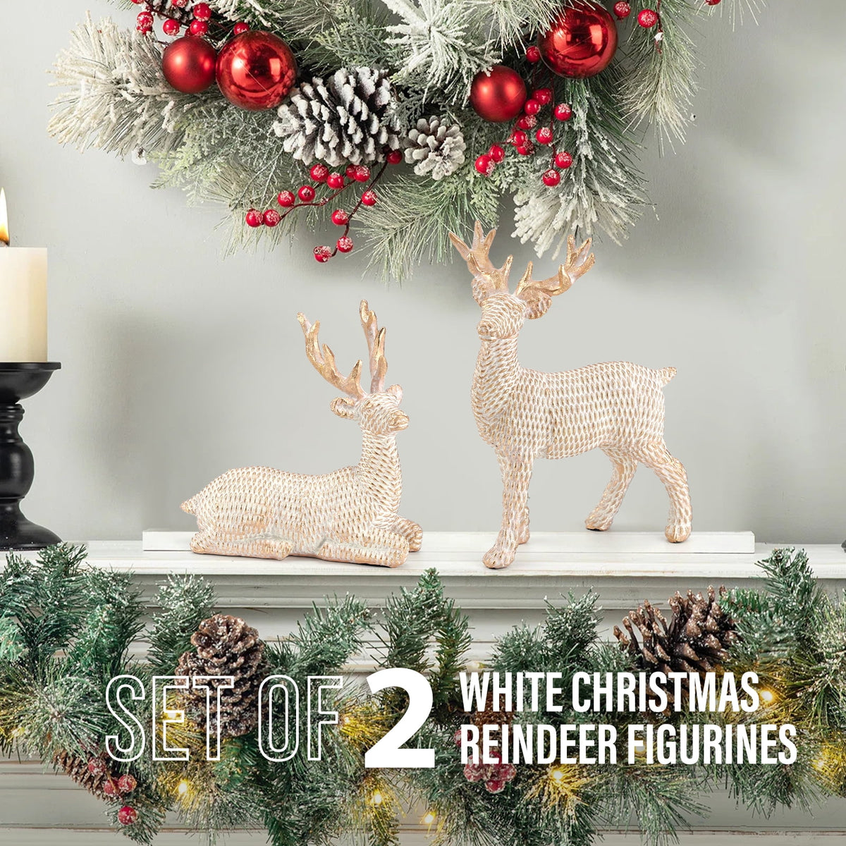Ayieyill 5PCS Tree and Reindeer Decoration, Christmas Tree Reindeer Figurines, Christmas Decortion Indoor (Rose Gold)