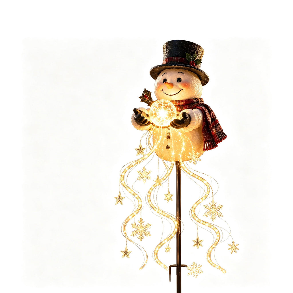 Snowman Magic Fountain, Flowing Snowflake LED Christmas Garden Light,Solar Power and Outdoor Garden Stake for Christmas Yard Decor