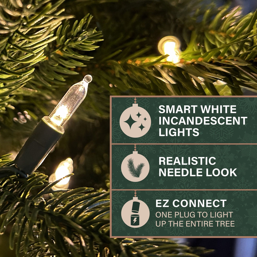 Fraser Hill Farm 6.5-Ft. Carmel Pine Slim Christmas Tree with White Incandescent Smart Lights, FFCP065-3GR
