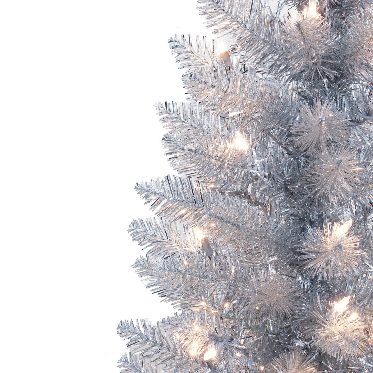 7 ft Pre-Lit Silver Tinsel Artificial Tree