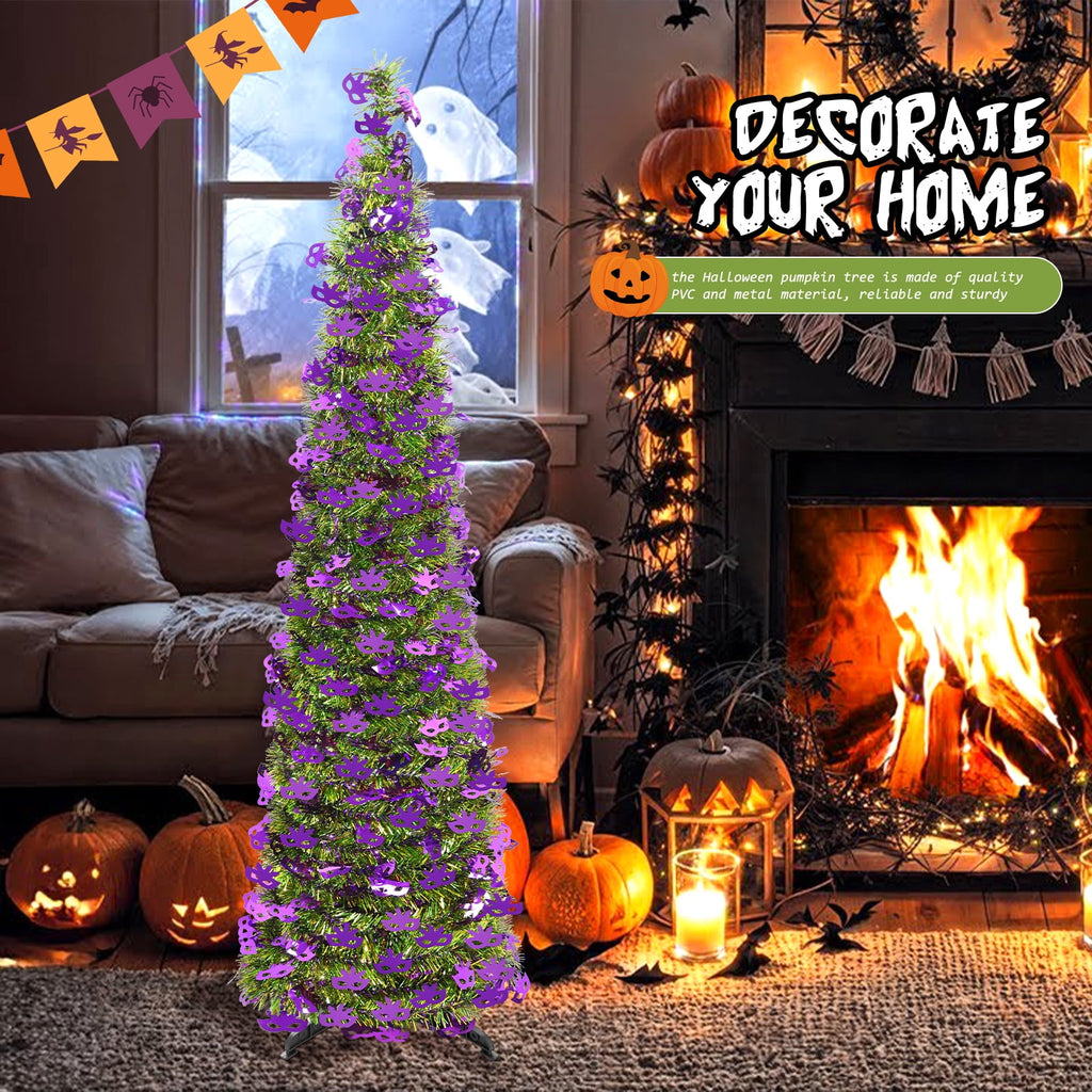 Ayieyill 5ft Halloween Tree Prelit, Pencil Pop up Tree with Light Halloween Decoration | Indoor | Black