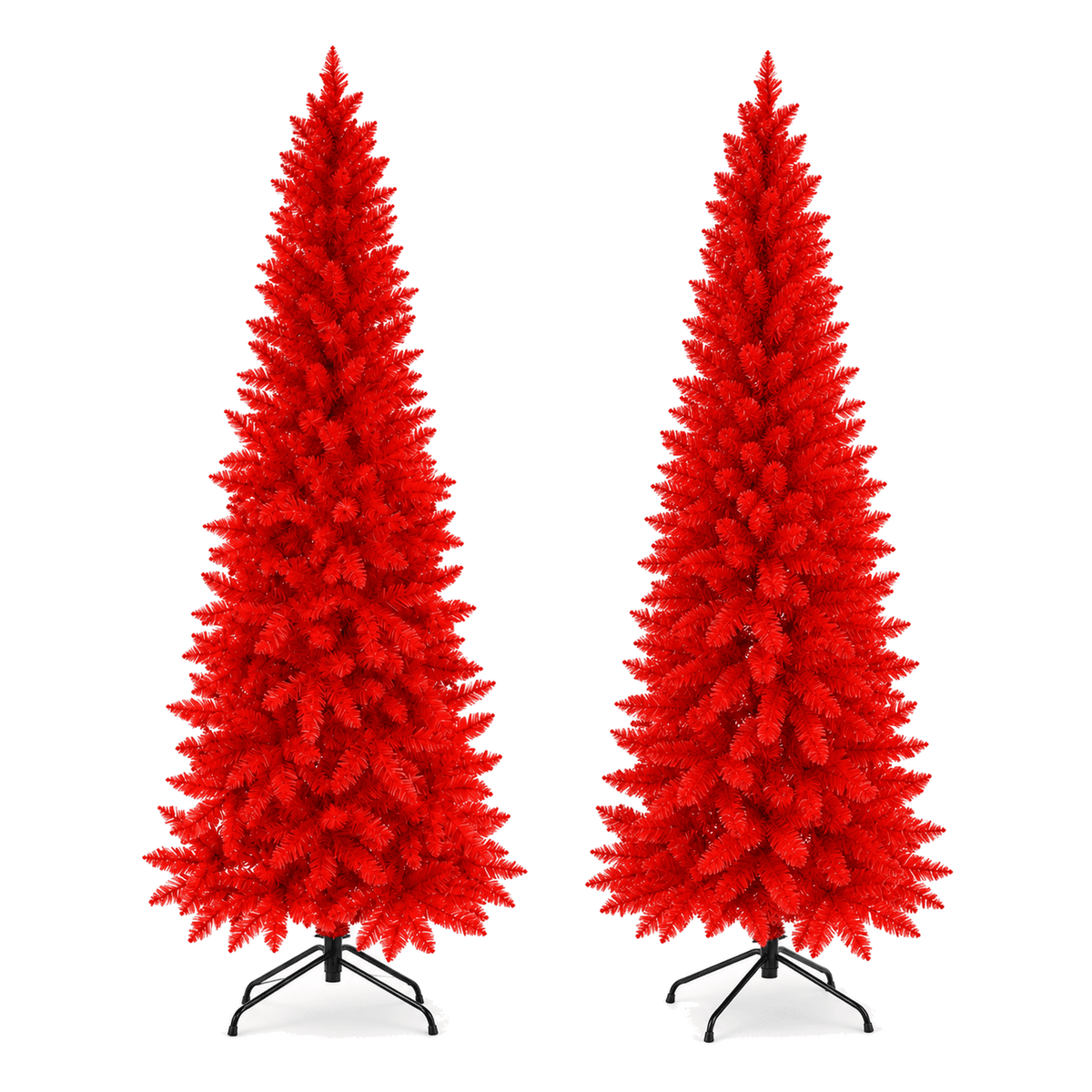Ahititi 7 FT Red Christmas Tree, Slim Artificial Pencil Tree with 950 PVC Tips, Hinged Branches & Folding Stand, Holiday Decor