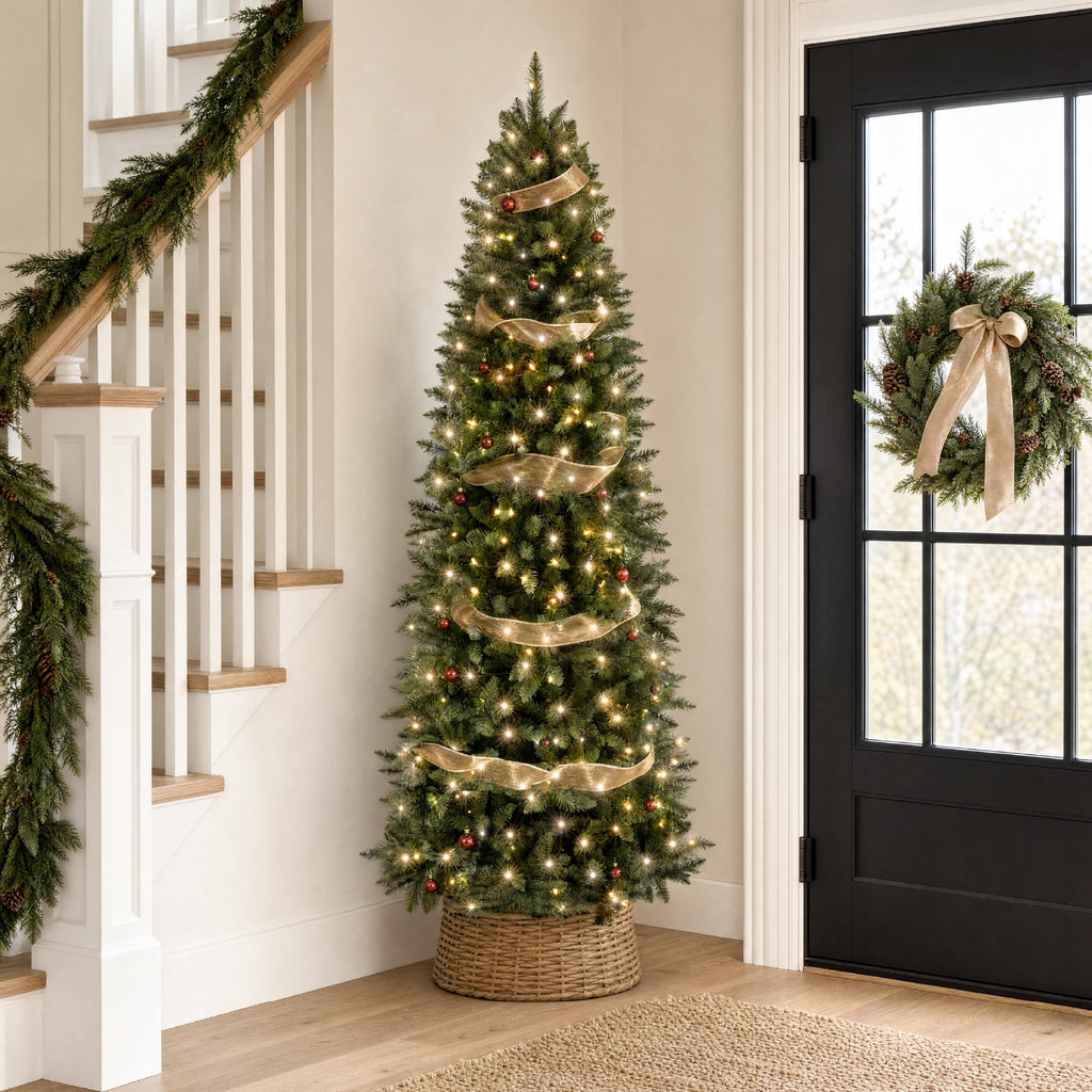Best Choice Products 6ft Artificial Pencil Christmas Tree with Viral Twinkling Lights, Pre-Lit Spruce, 250 Lights