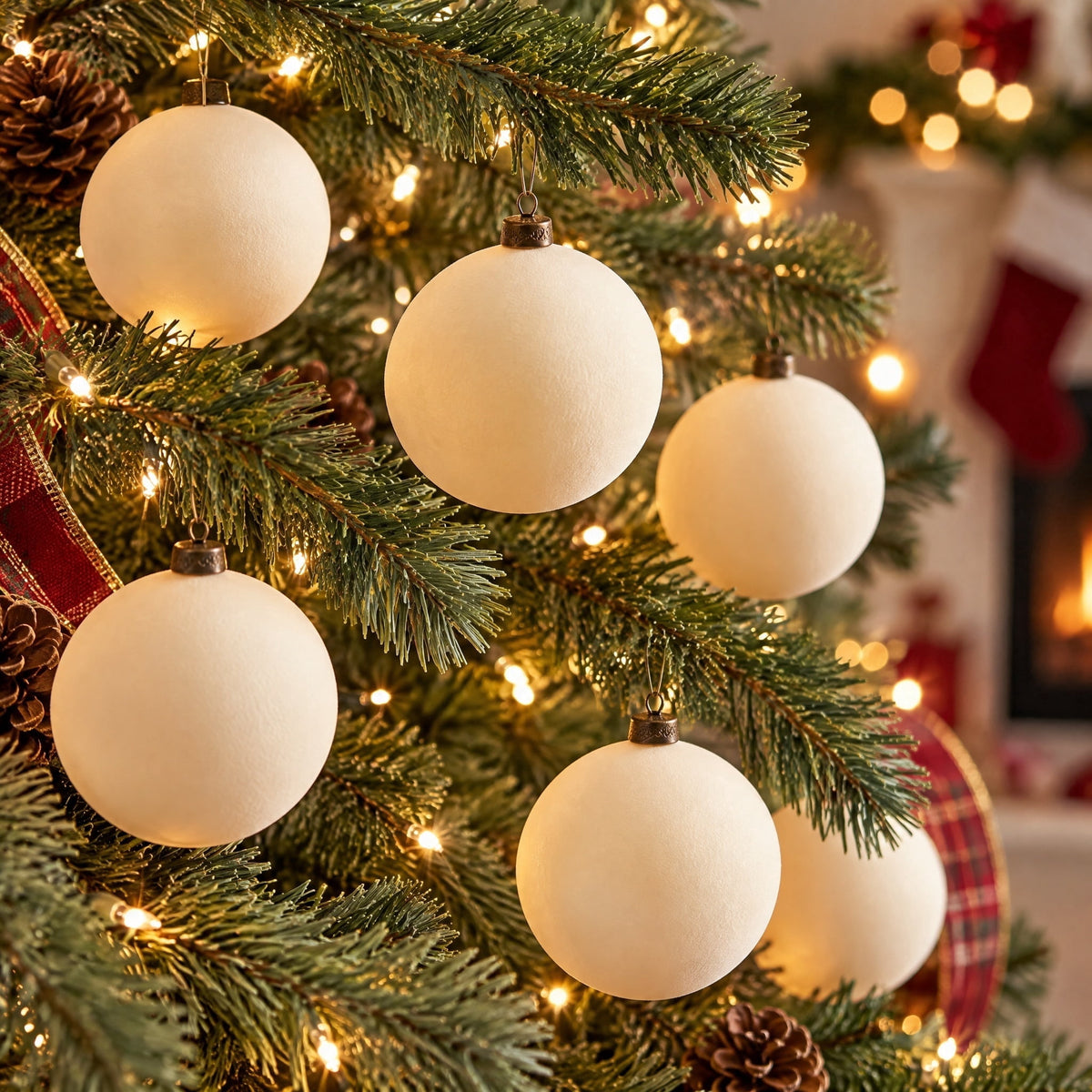 My Texas House 10-Count Cream Velvet-Feel Ball Christmas Ornaments, 4.5"