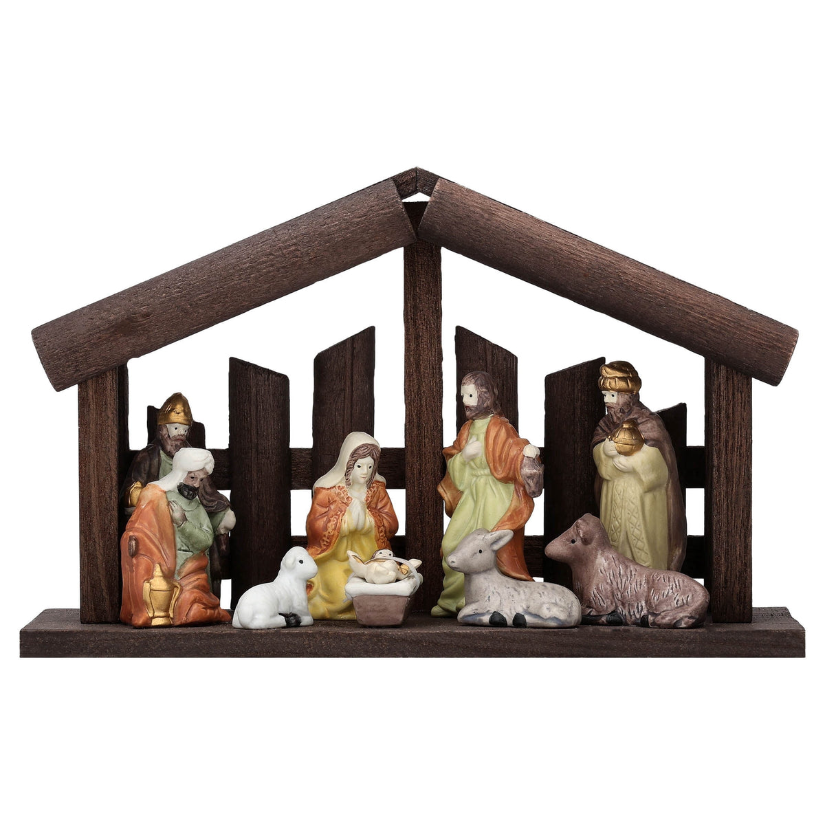 Porcelain Tabletop Indoor Nativity Scene Christmas Decoration, 11" x 7", 11 Pieces, by Holiday Time