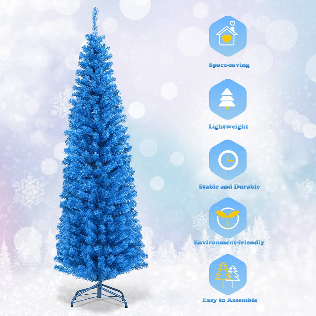 Gymax 6ft Pencil Artificial Christmas Tree Electroplate Pencil Tree (Blue)