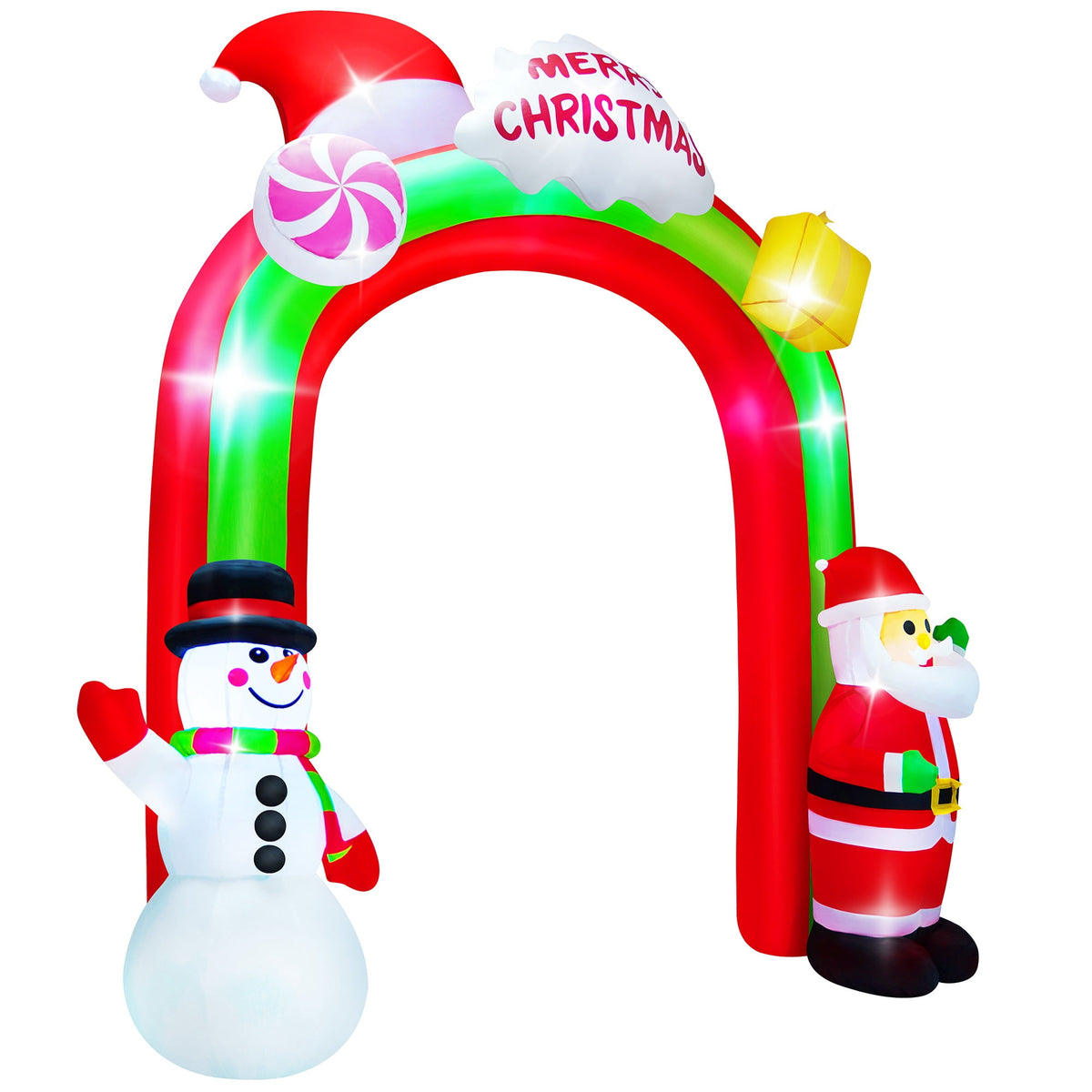 Yexmas 8FT Christmas Inflatable Archway,Christmas Blow Up Yard Decorations with Santa Claus and Snowman,Outdoor Christmas Decorations with Bow LED Lights