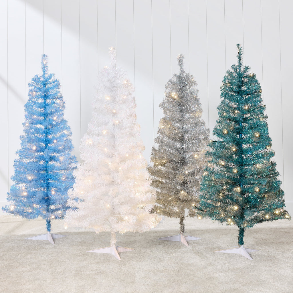 Best Choice Products 4ft Prelit Colored Christmas Tree, Artificial Tree Holiday Decor w/ 70 LED Lights - Baby Blue Tinsel