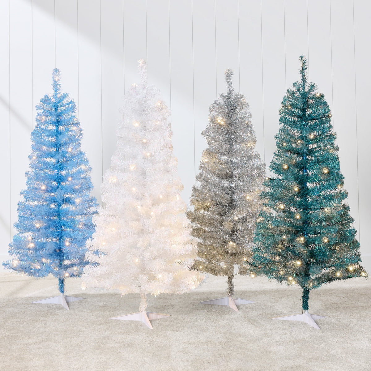 Best Choice Products 4ft Prelit Colored Christmas Tree, Artificial Tree Holiday Decor w/ 70 LED Lights - Baby Blue Tinsel