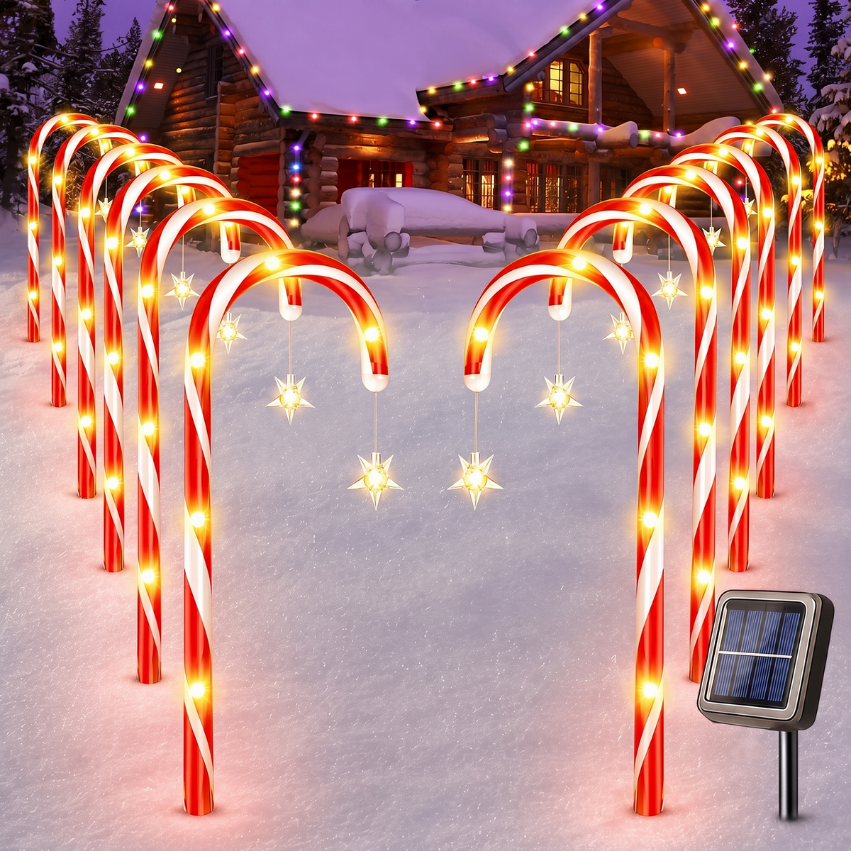 2 Pack Solar Powered Christmas Tree Lights, Outdoor Holiday Decor with 40 Bright LEDs, Waterproof Xmas Garden Decorations for Pathway, Yard, Grave and Lawn