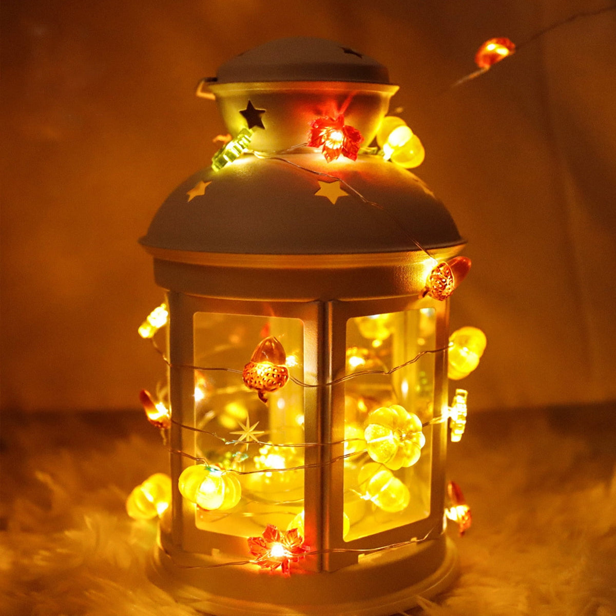 Thanksgiving Decoration Acorn 3D Pumpkin Maple Leaf String Lights Battery Operated 6.5ft 10 LEDs Orange Fall Lights for Home Autumn Garland Harvest Halloween Party Christmas Decor