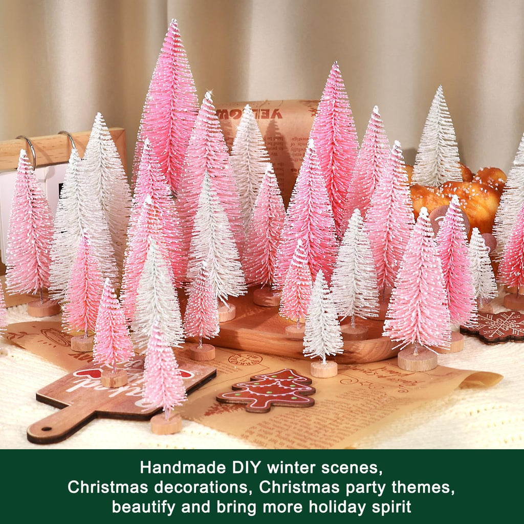 Ayieyill 30PCS Artificial Mini Christmas Trees, Mini Pine Tree Sisal Trees with Wood Base Bottle Brush Trees for Christmas Table Top Decor Winter Crafts Ornaments