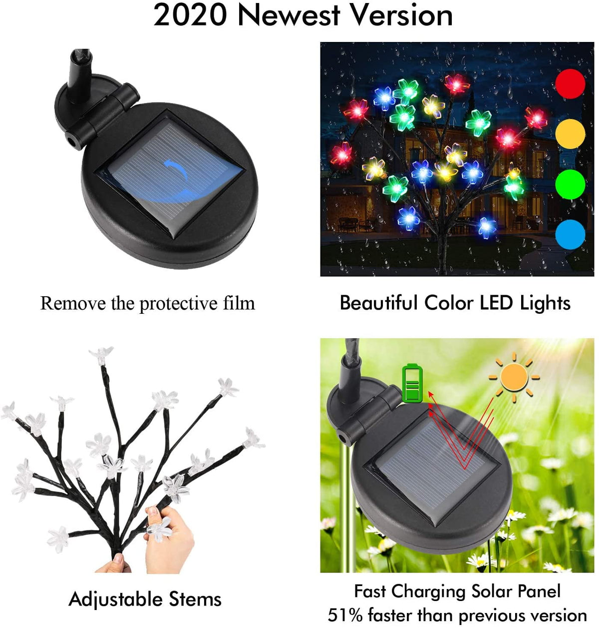 QiShi Solar Garden Lights Tree Outdoor Multi-Color Changing LED Stake Lights Flower for Garden, Patio, Yard and Decoration Solar Flickering Tree Lights (Tree,2 Pack)