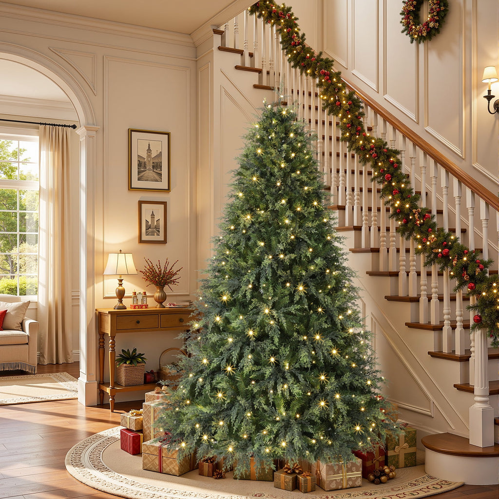 Lolsea 7ft Prelit PE Aspen Cypress Artificial Christmas Tree with Remote Control, Timer and Warm White & Multi-Color Lights