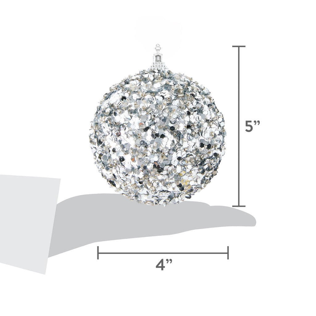4-Count Silver Chunky Glitter Ball Christmas Ornaments, 4", by Holiday Time