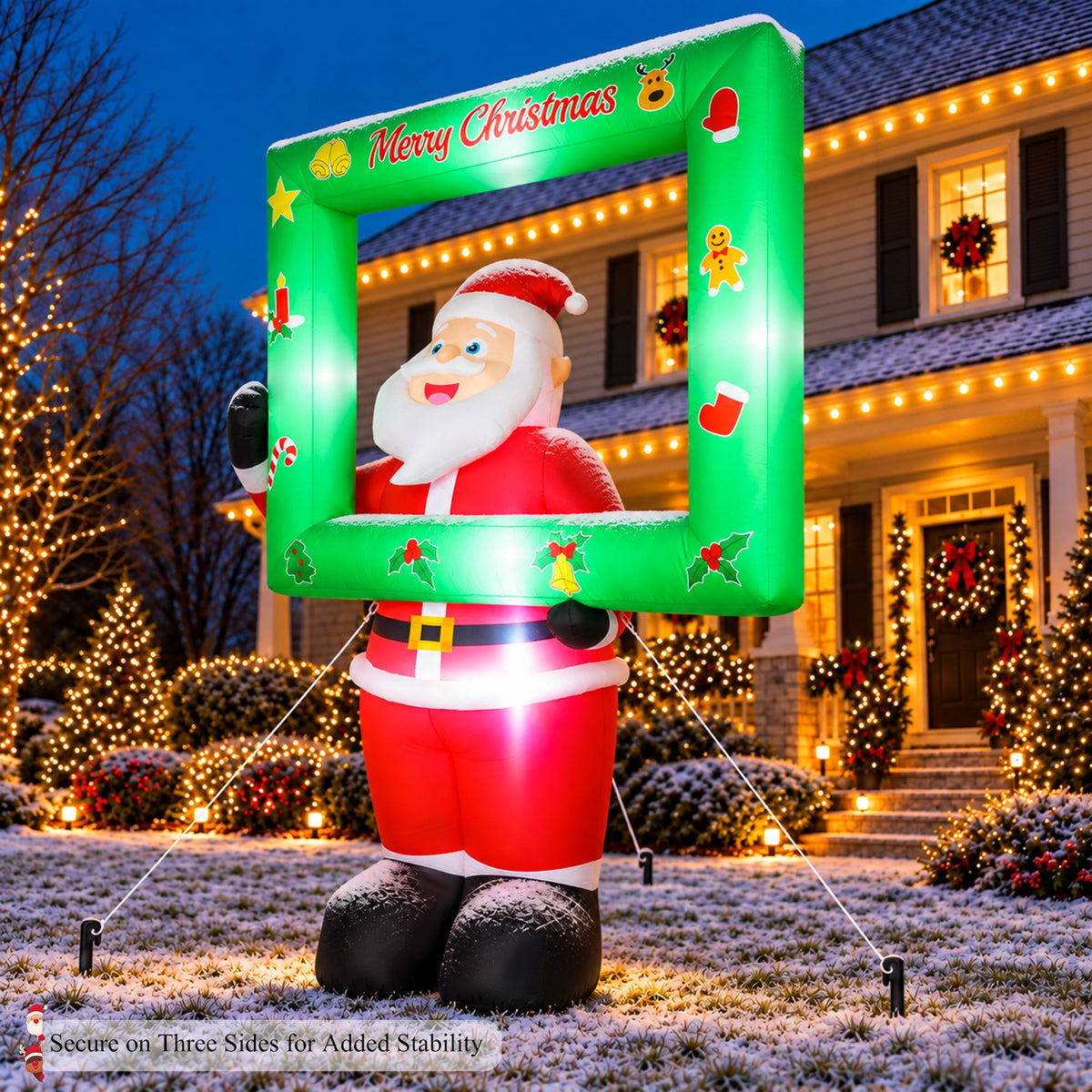 Yexmas 7FT Christmas Inflatable Santa Claus with Photo Frame, Blow Up Santa Claus Xmas Decorations for Outdoor Indoor, Built-in LED Light for Yard Gardern Lawn