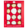 12-Count Gold/Silver/White Ball Mini Christmas Ornaments, 1.8", by Holiday Time