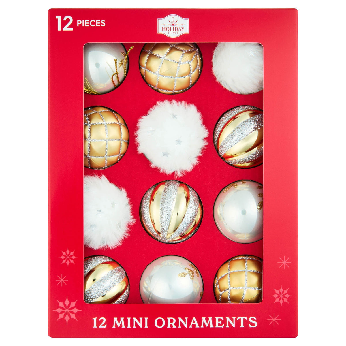 12-Count Gold/Silver/White Ball Mini Christmas Ornaments, 1.8", by Holiday Time
