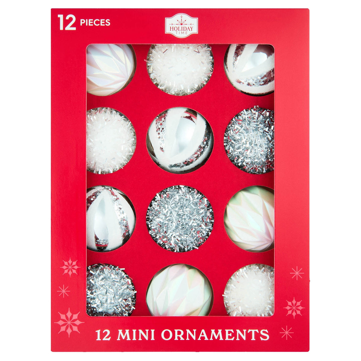 12-Count White and Silver Ball Mini Christmas Ornaments, 2", by Holiday Time