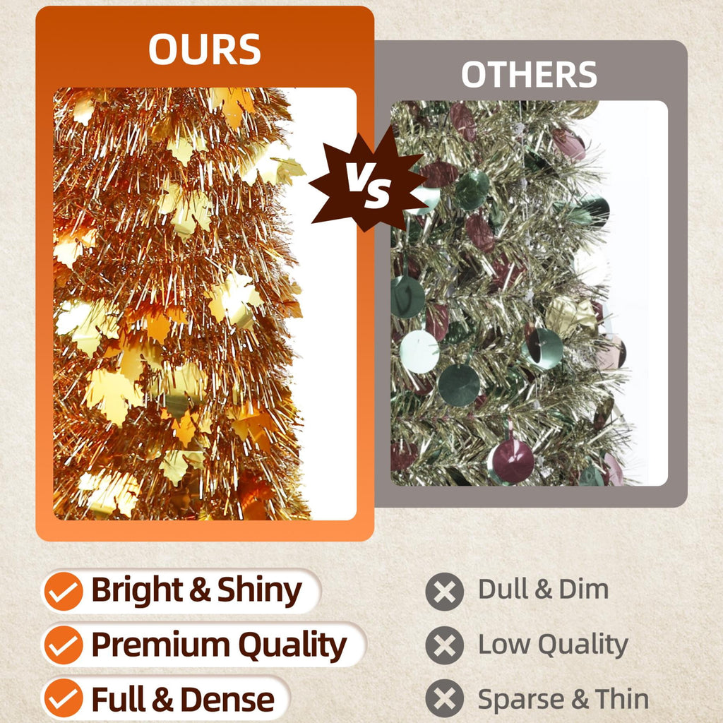 6FT Slim Pop Up Halloween Thanksgiving Tree with Fairy Lights Harvest Tree with Maple Leaves Pumpkins Foldable Collapsible Pencil Fall Tree for Outdoor Porch Patio Deck Living Room Decor