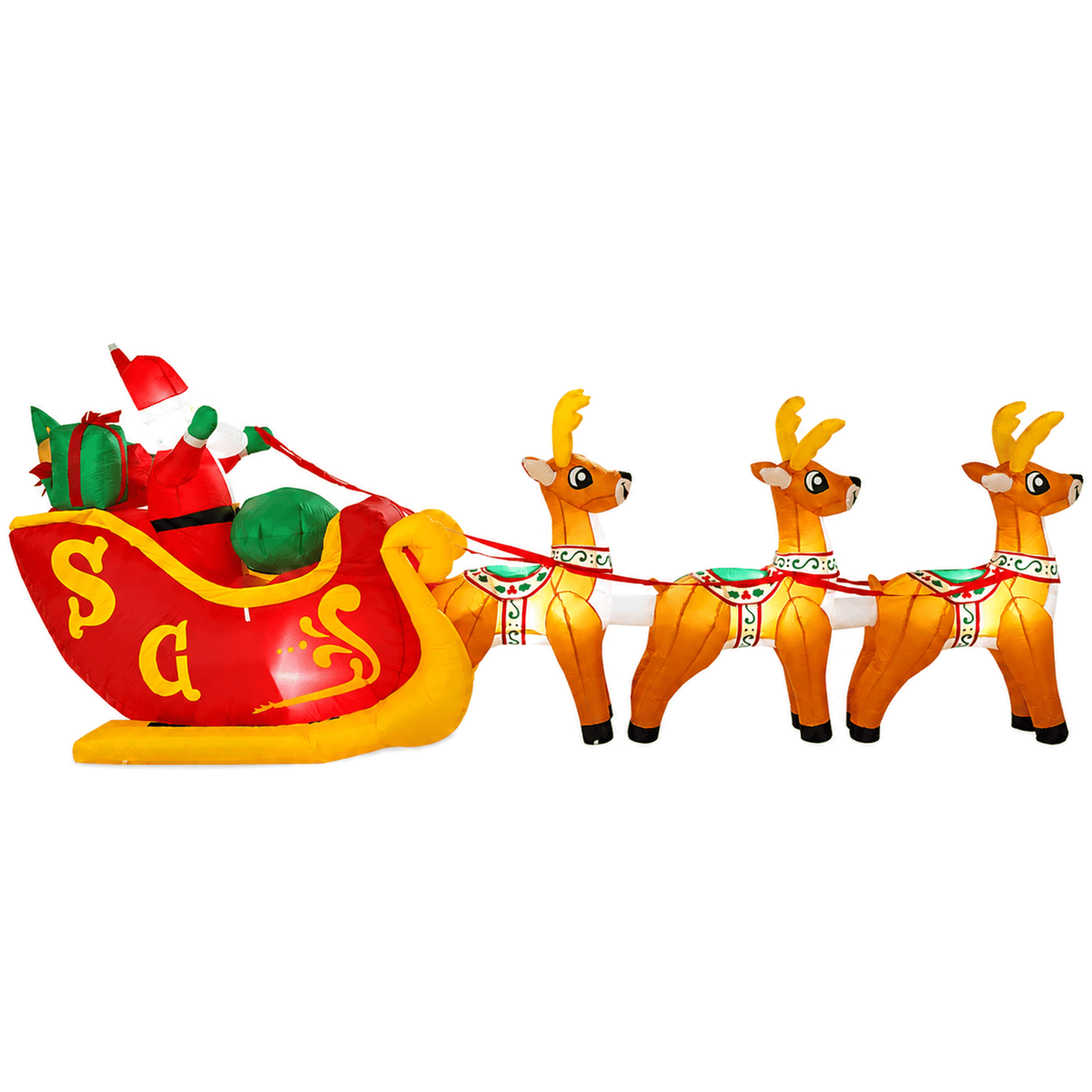 Yexmas 10ft Christmas Inflatable Santa Claus On Sleigh With 3 Reindeer Outdoor Lights Decor for Holiday Decor,Xmas Party,Yard,Garden and Lawn