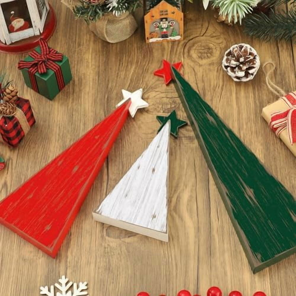 3 Piece Wooden Christmas Tree Tabletop Decorations
