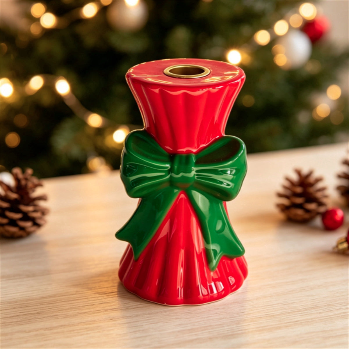 Red and Green Ceramic Christmas Taper Candle Holder, 5.5", by Holiday Time