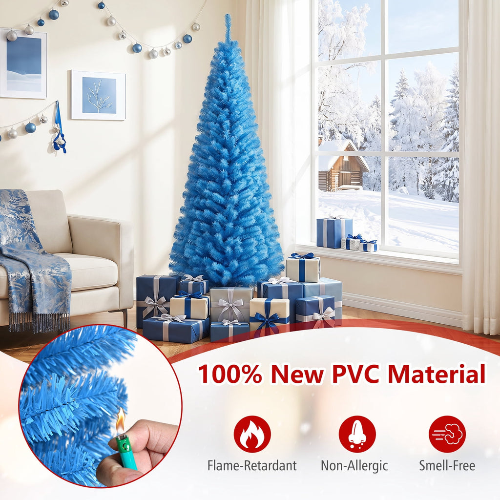 Costway 6FT Unlit Pencil Slim Tree Artificial Christmas Tree Metal Blue