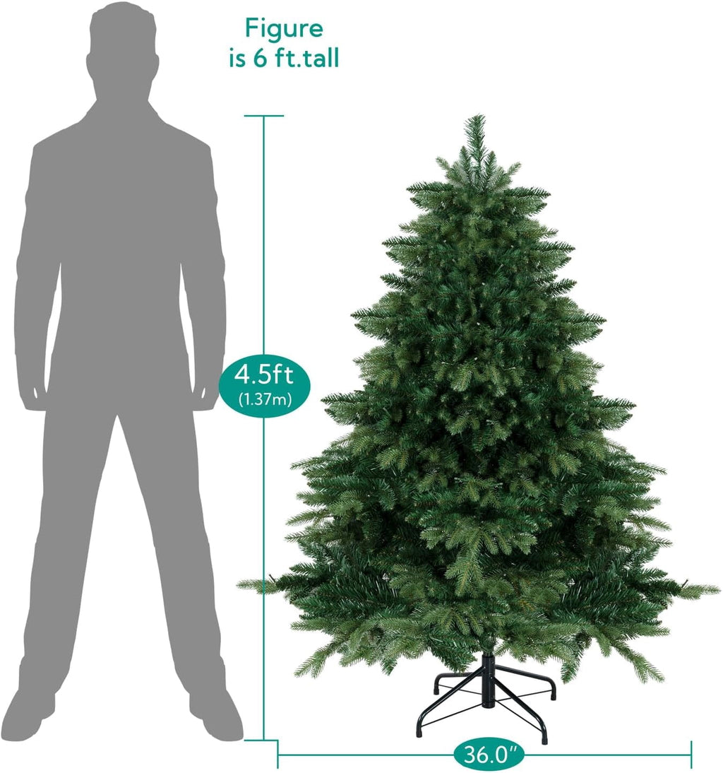 Naomi Home 4.5ft Rustic Christmas Tree with Lights, Realistic Classic Christmas Tree Prelit with 1117 Branch Tips, 300 Warm Lights and Metal Stand, Aritificial Christmas Tree