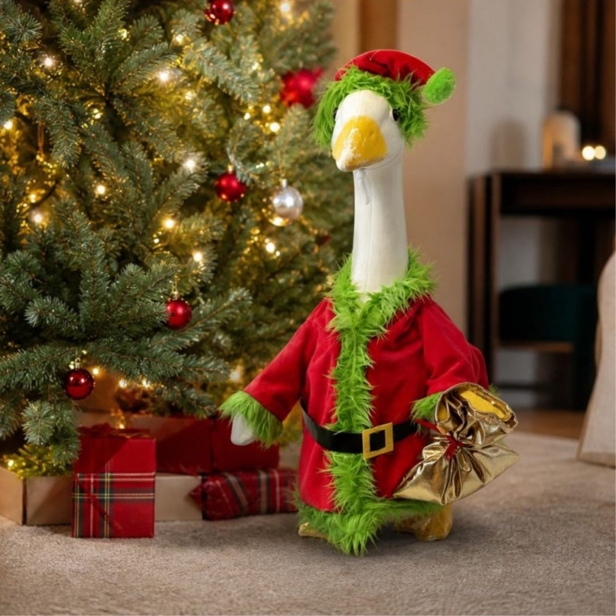 Aurorax Christmas Goose Clothes for Cement Goose Porch Goose 23"/17",Porch Goose Outfit 19 inch,Red Holiday Porch Goose Clothing Accessories for Garden Lawn Yard