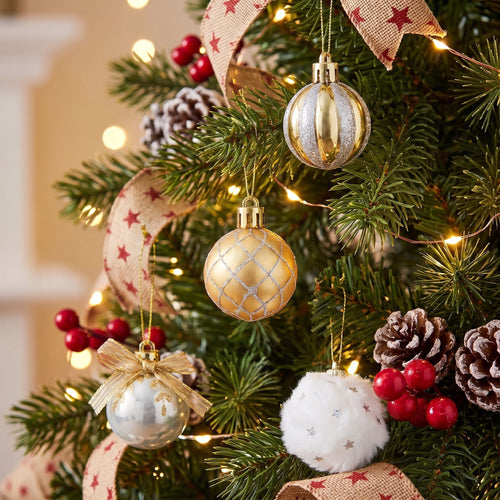 12-Count Gold/Silver/White Ball Mini Christmas Ornaments, 1.8", by Holiday Time